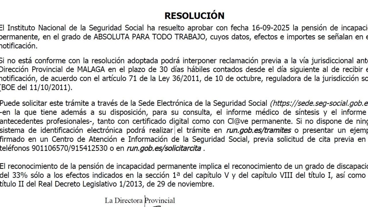 INCAPACIDAD PERMANENTE ABSOLUTA LESIONES CEREBRALES ACCIDENTE TRAFICO